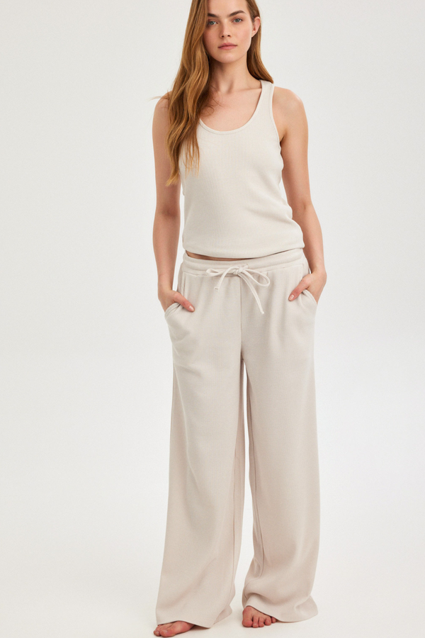 Off-White Waffle Wide-Leg Trousers