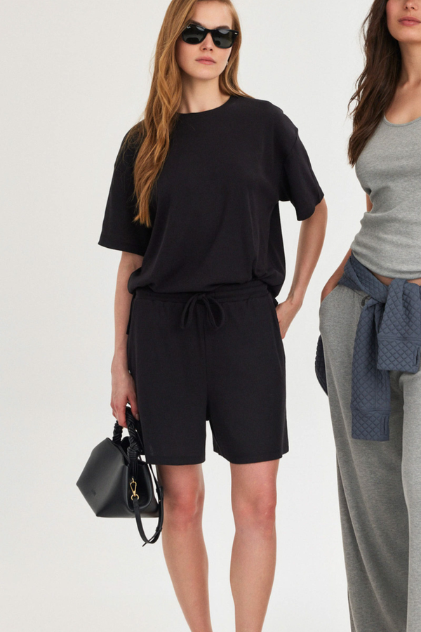 Black Ribbed Shorts