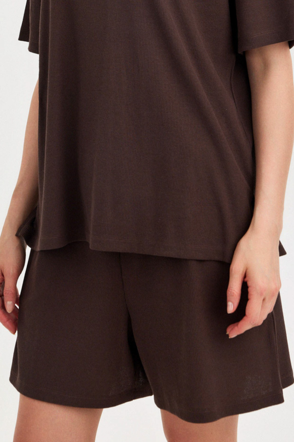 Dark Brown Ribbed Shorts