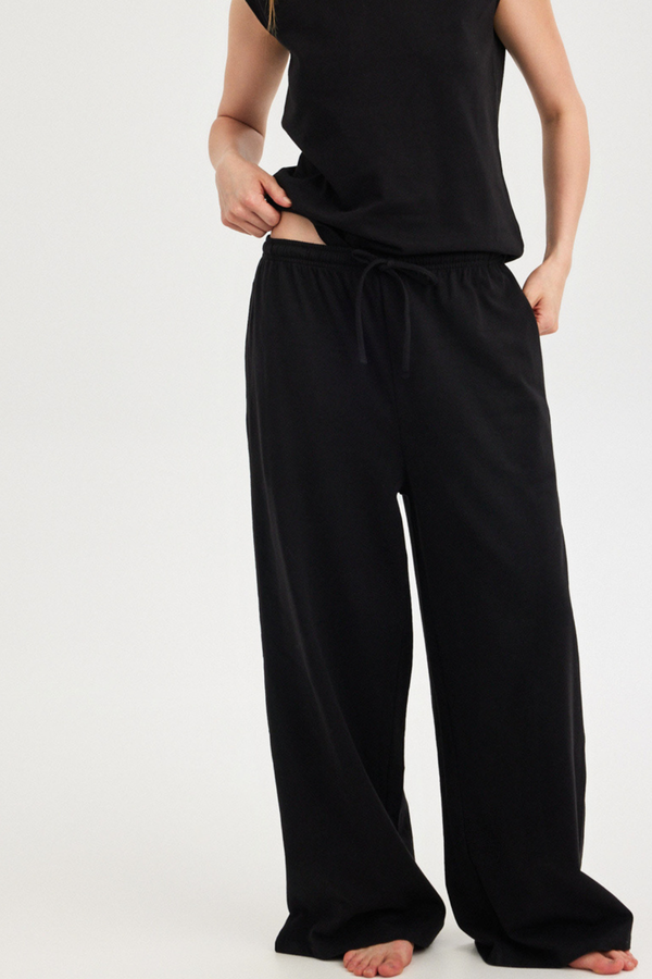 Black Jersey Wide-Leg Trousers