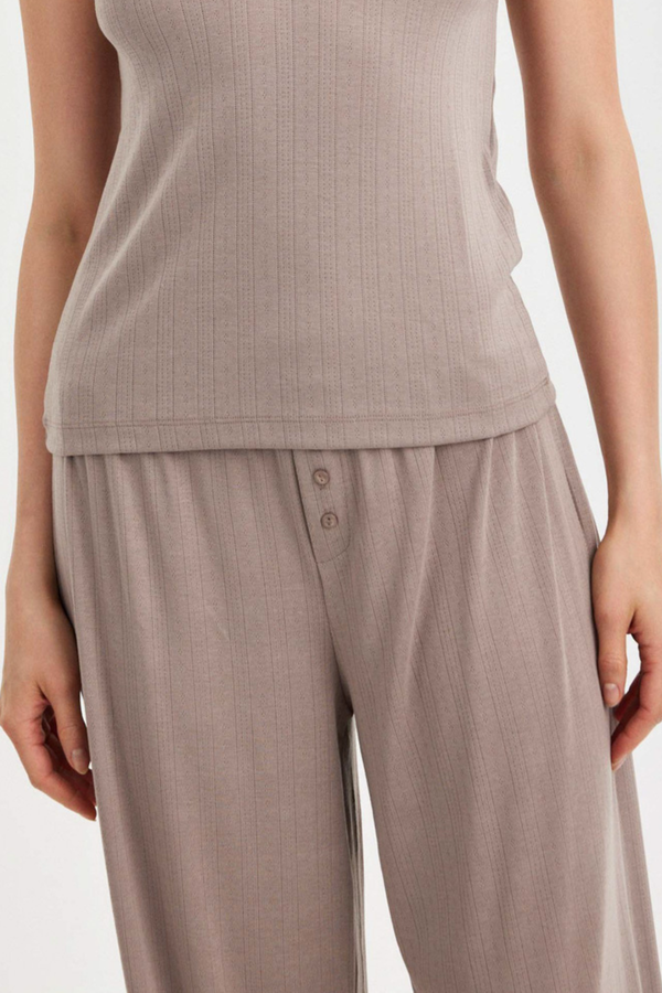 Mocha Pointelle Wide-Leg Trousers