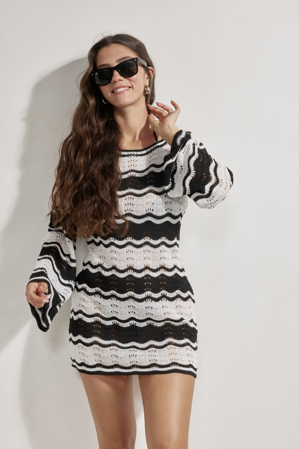 Black & White Crochet Mini Beach Dress
