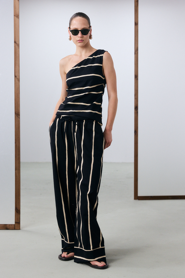 Ibiza One Shoulder Top - Black Stripe