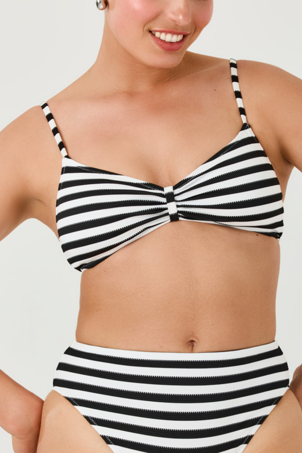 Turkiz Black & White Textured Stripe Bikini Top
