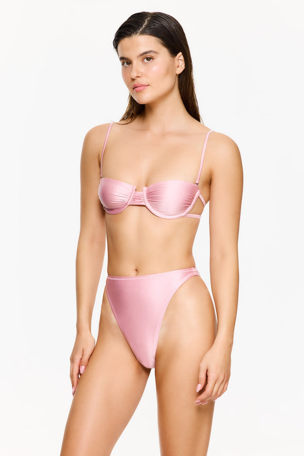 Satin Royale High Waist Bikini Bottom - Pink