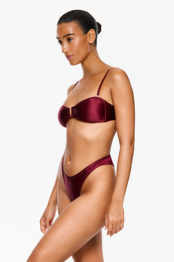 Satin Royale Bandeau Bikini Top - Wine
