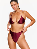 Satin Royale High Waist Bikini Bottom - Wine