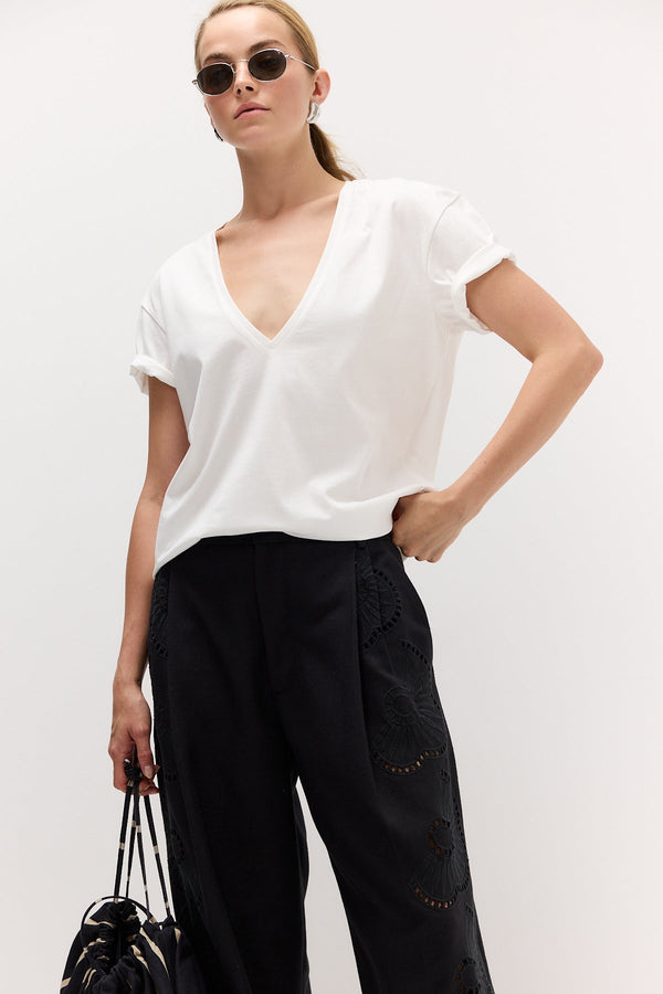 White Deep V-Neck T-Shirt