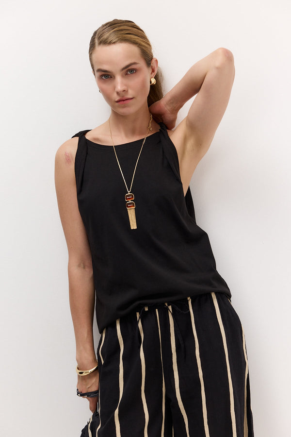 Black Twisted-Strap Tank Top