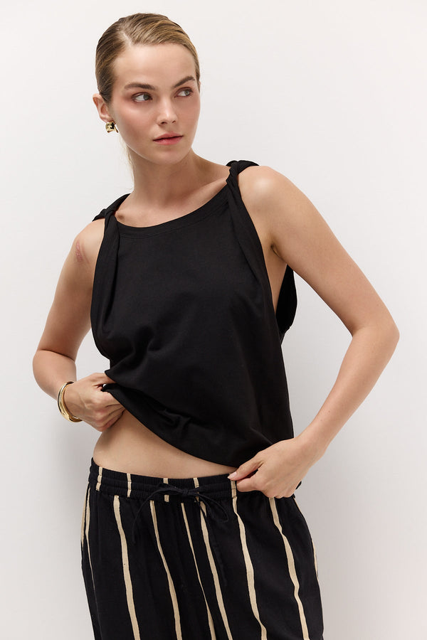 Black Twisted-Strap Tank Top