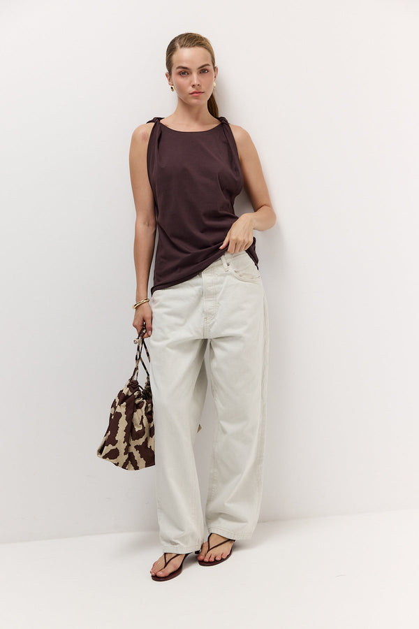 Brown Twisted-Strap Tank Top