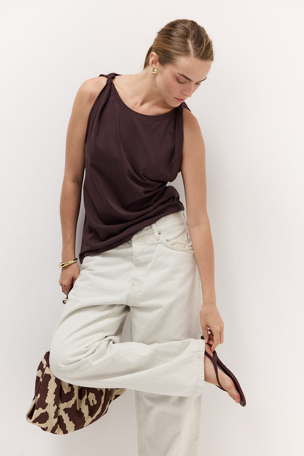 Brown Twisted-Strap Tank Top