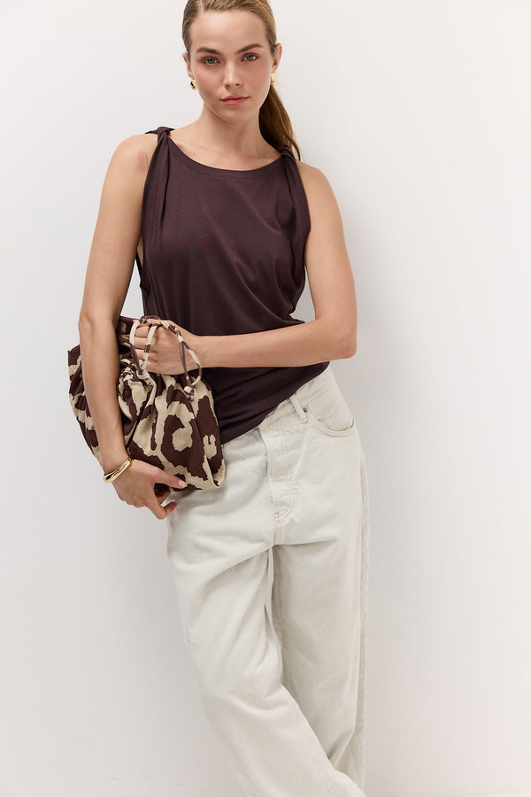 Brown Twisted-Strap Tank Top