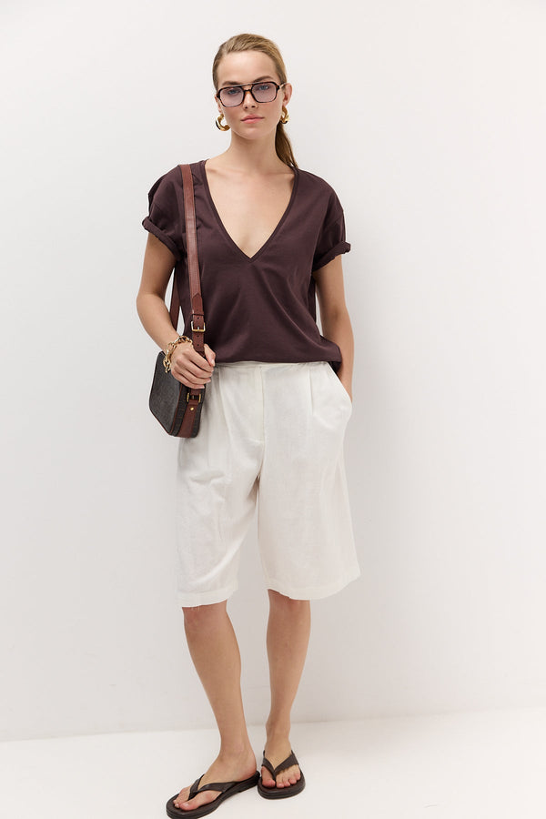 Brown Deep V-Neck T-Shirt
