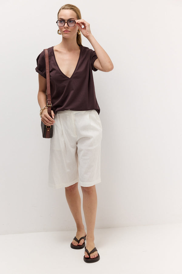 Brown Deep V-Neck T-Shirt