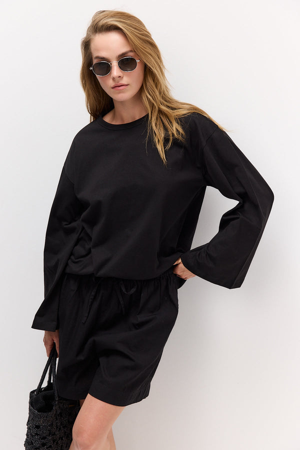 Black Bell-Sleeve T-Shirt