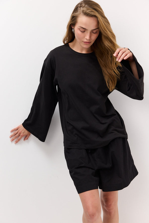 Black Bell-Sleeve T-Shirt