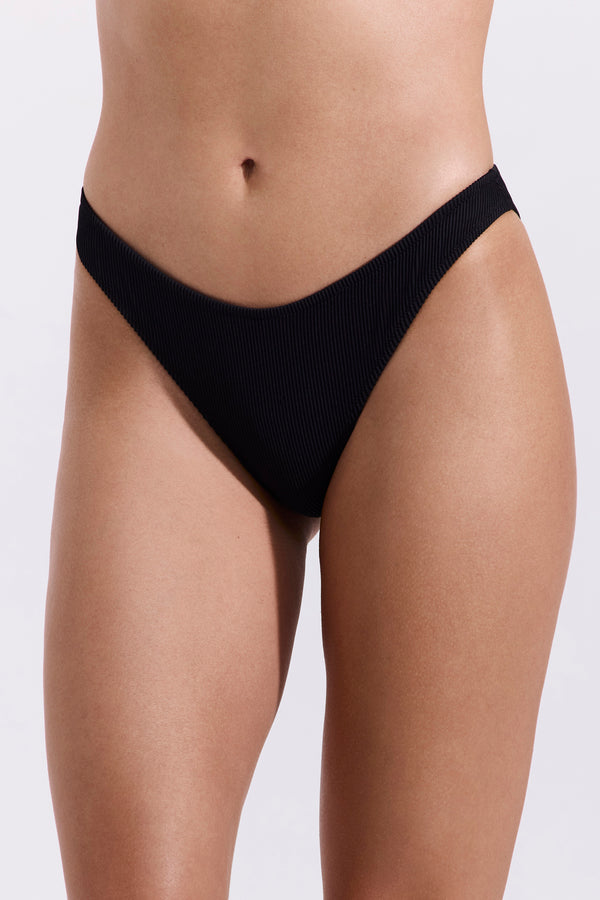 Emanuelle Textured High Leg Bikini Bottom-Black