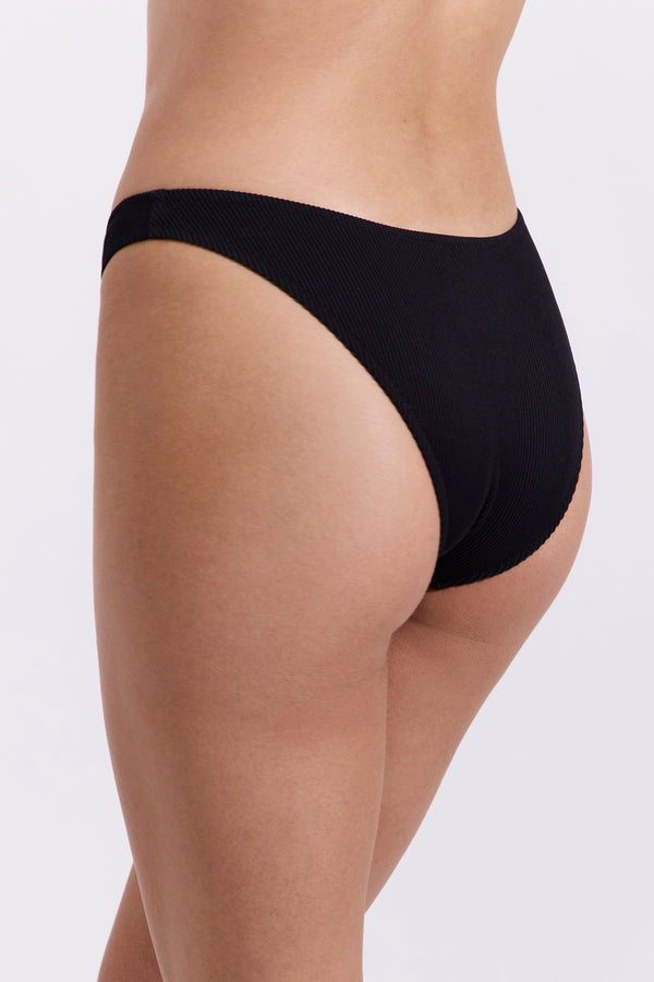 Emanuelle Textured High Leg Bikini Bottom-Black
