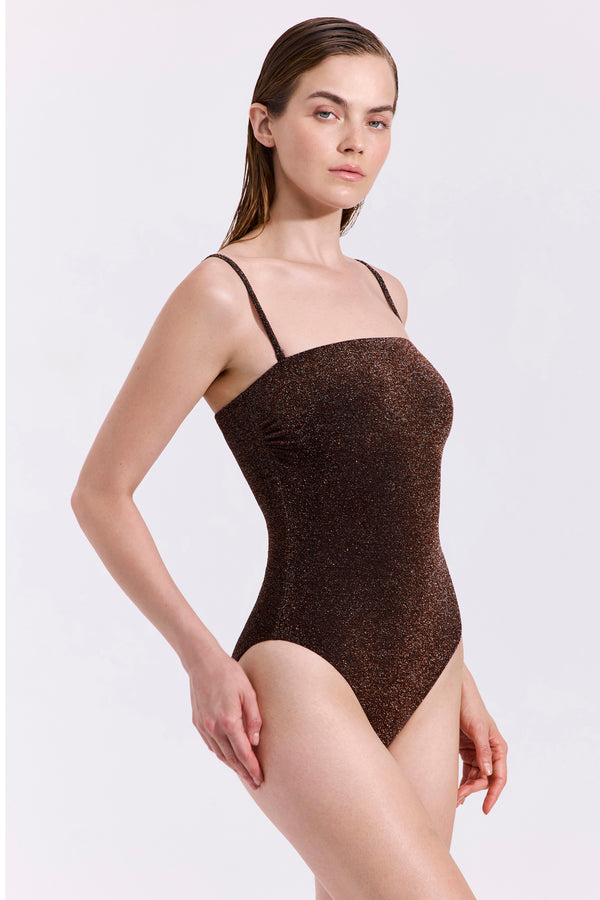 Luna Textured Shimmer Bandeau One Piece-Brown