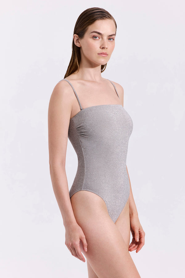 Luna Textured Shimmer Bandeau One Piece - Silver