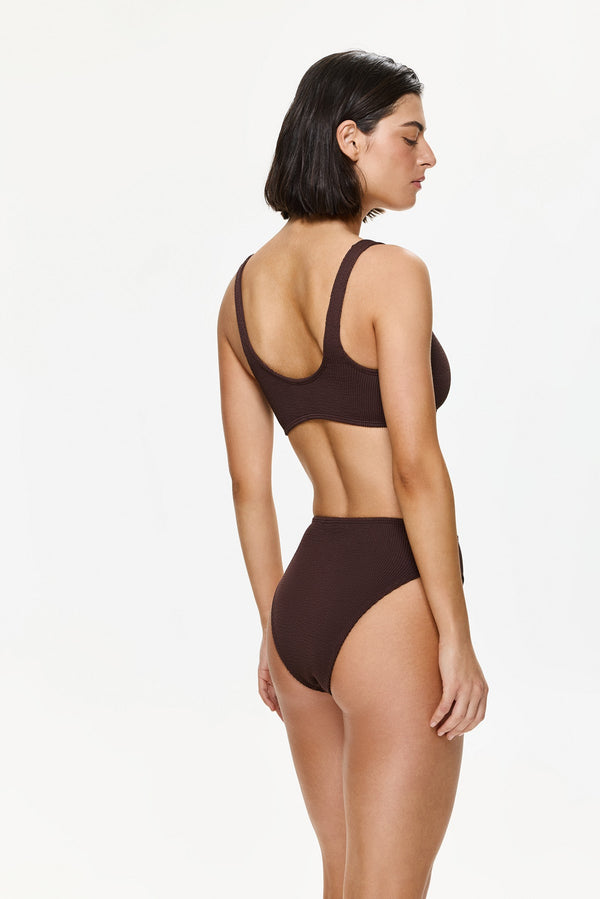 One Size High Waist Bikini Bottom-Brown