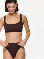 One Size Square Neck Bikini Top- Brown