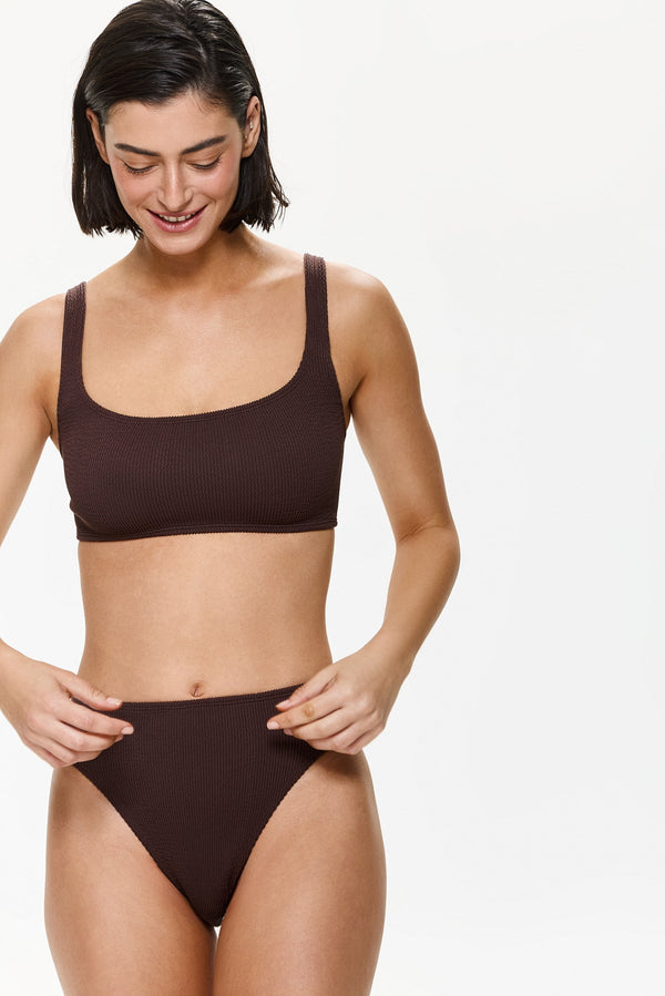 One Size Square Neck Bikini Top- Brown