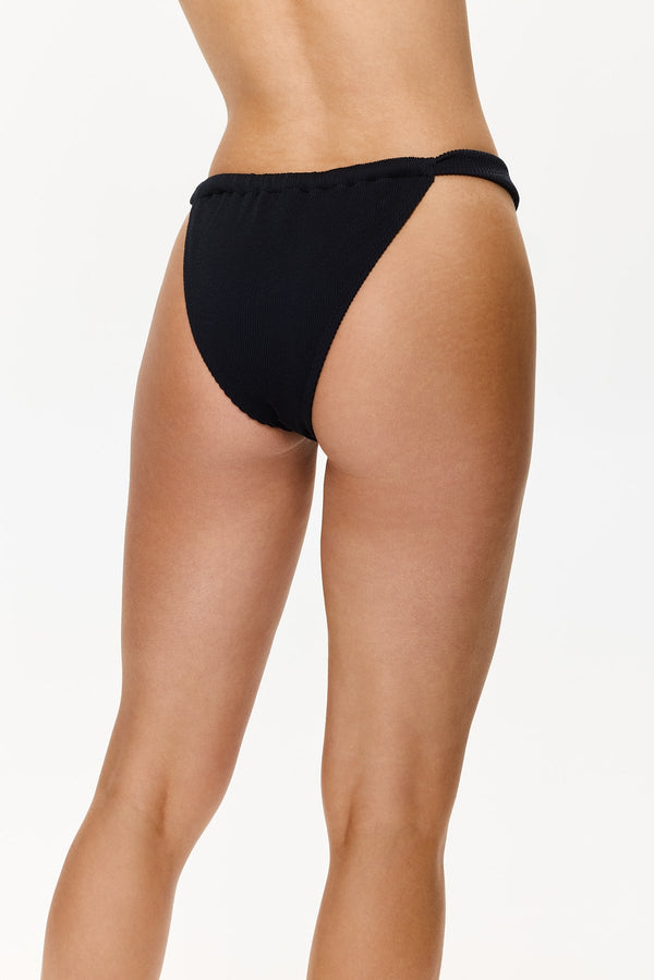One Size High Leg Low Rise Bikini Bottom-Black
