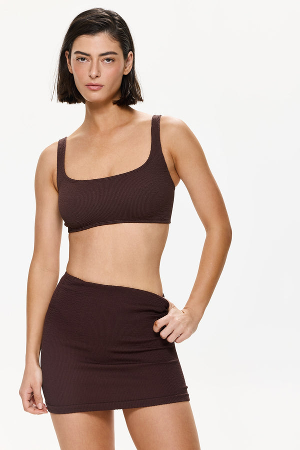 One Size Square Neck Bikini Top- Brown