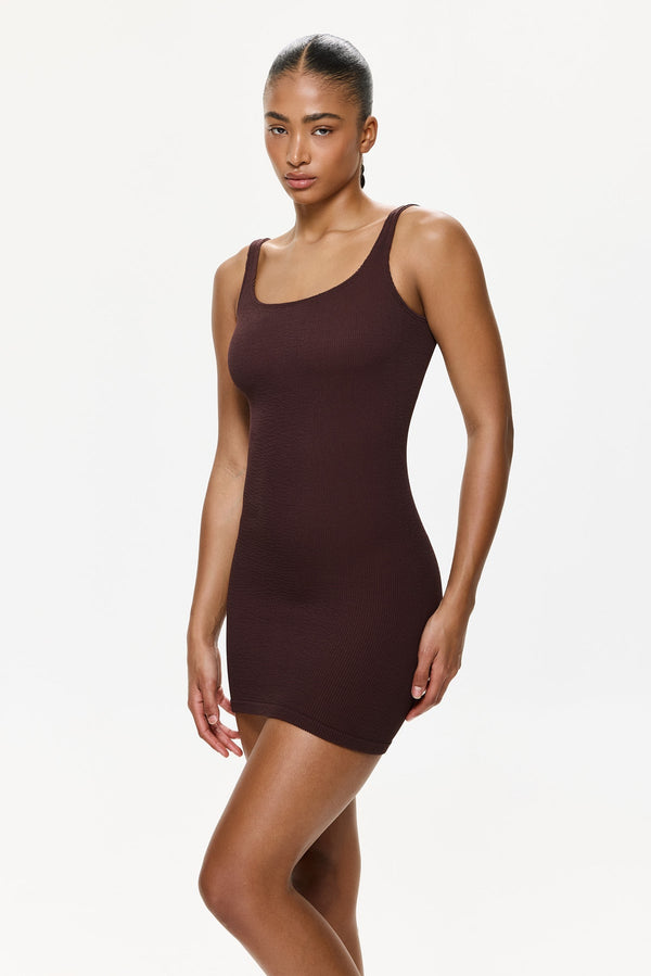 One Size Square Neck Mini Dress - Brown