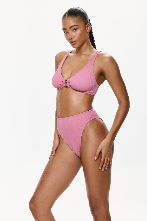 One Size Bikini Top with Ring Detail - Pink