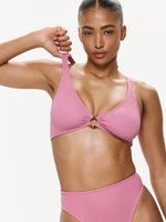 One Size Bikini Top with Ring Detail - Pink