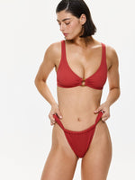 One Size High Leg Low Rise Bikini Bottom - Red