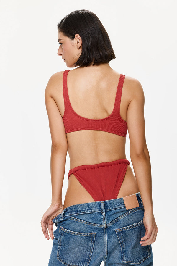 One Size High Leg Low Rise Bikini Bottom - Red