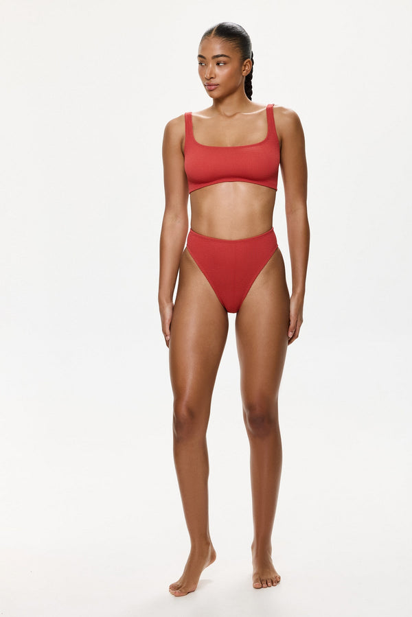 One Size High Waist Bikini Bottom- Red