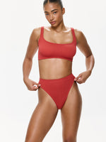 One Size High Waist Bikini Bottom- Red