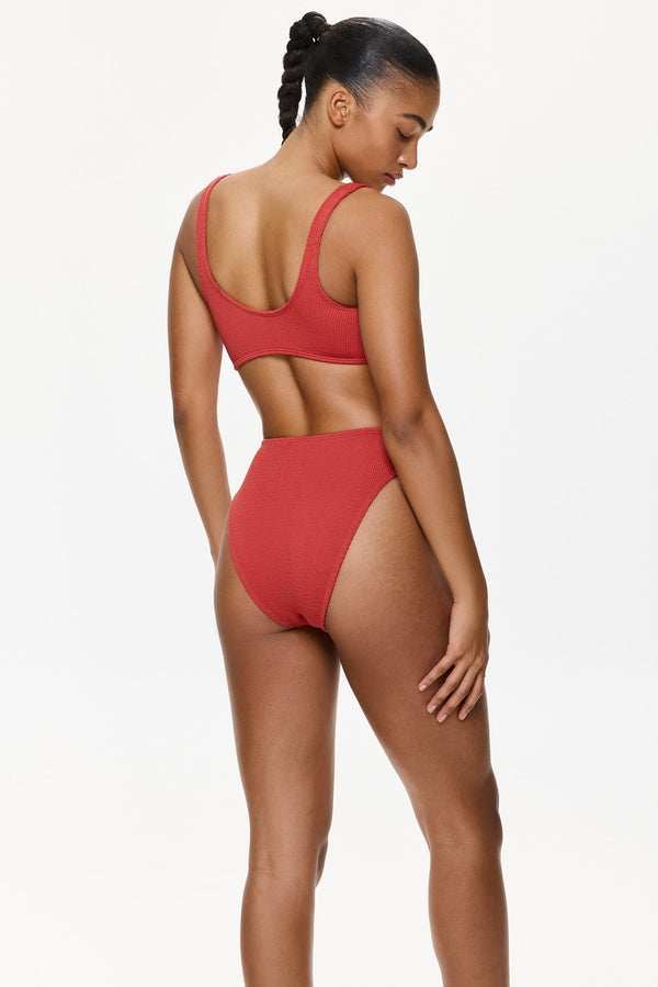 One Size High Waist Bikini Bottom- Red
