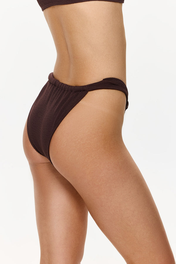 One Size High Leg Low Rise Bikini Bottom-Brown