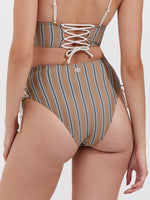 STRIPED HIGH RISE BIKINI BOTTOM IN CAMEL