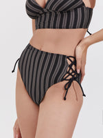 STRIPED HIGH RISE BIKINI BOTTOM IN GREY