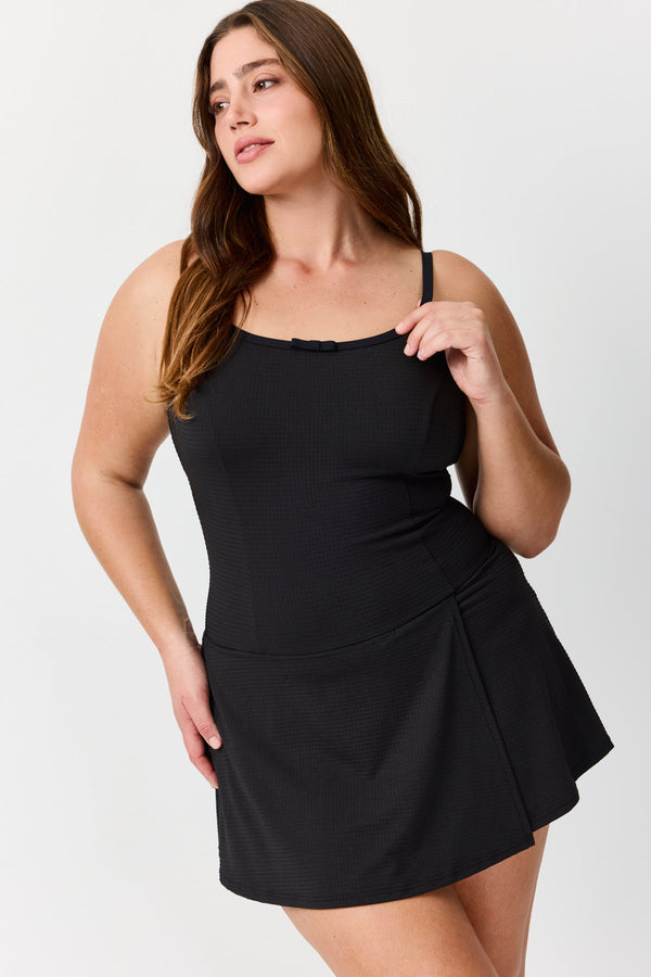 Turkiz Black  Polka Dot Shaping Swim Dress