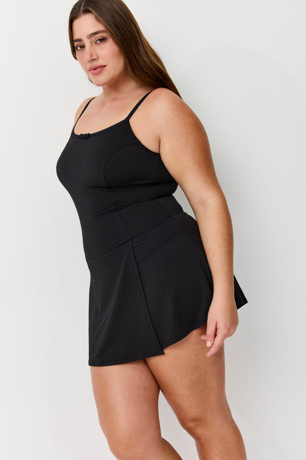 Turkiz Black  Polka Dot Shaping Swim Dress