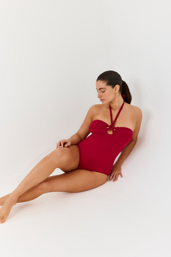Turkiz Burgundy One-Piece Swimsuit with Tie Detail