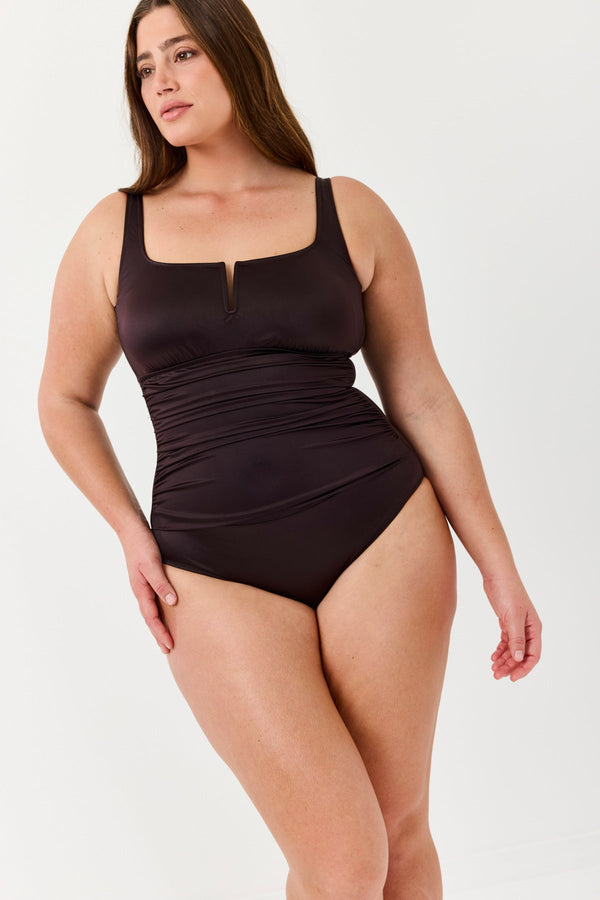 Turkiz  Brown Shaping Satin One-Piece Swimsuit