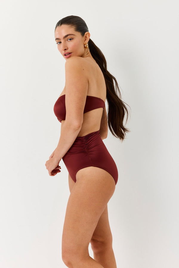 Turkiz Rust Brown High-Waisted Satin Bikini Bottom