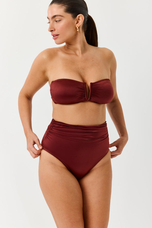 Turkiz Rust Brown High-Waisted Satin Bikini Bottom