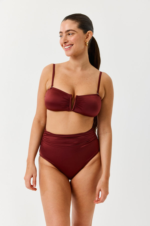 Turkiz Rust Brown Satin Bandeau Bikini Top