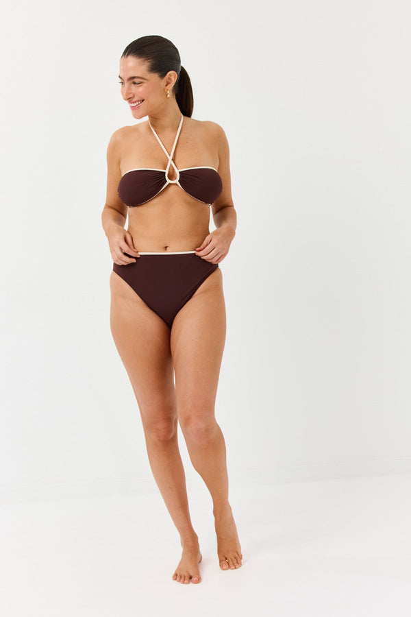 Turkiz Brown Bikini Top with Tie Detail