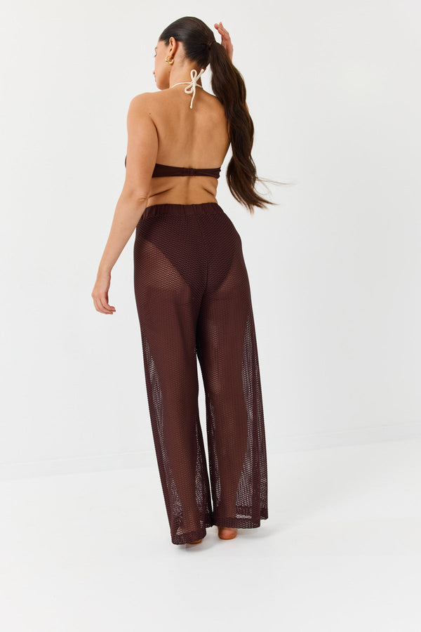 Turkiz Brown Mesh Relaxed-Fit Pants